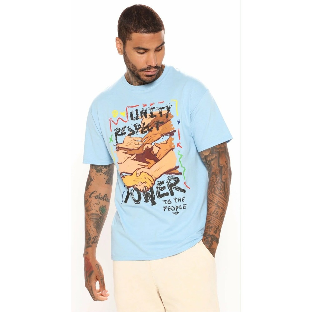 Fashion Nova‎ Men Power To The People 2 Light Blue Short Sleeve Tee XXXL